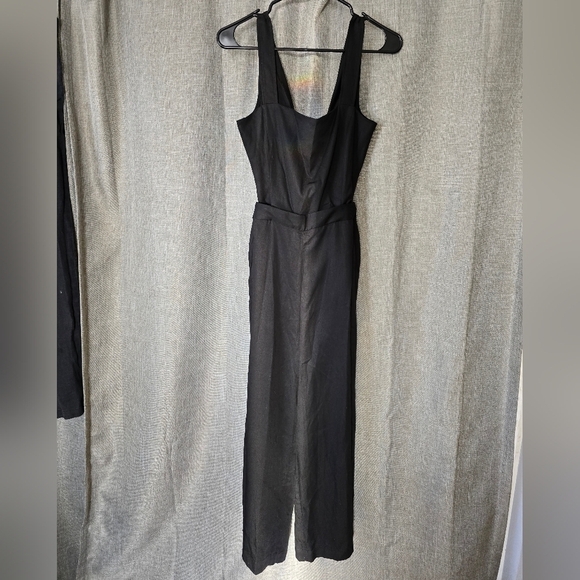 Vetta 2 Piece Apron Tie Back Jumpsuit in Black size 4 100% Linen - Picture 5 of 11